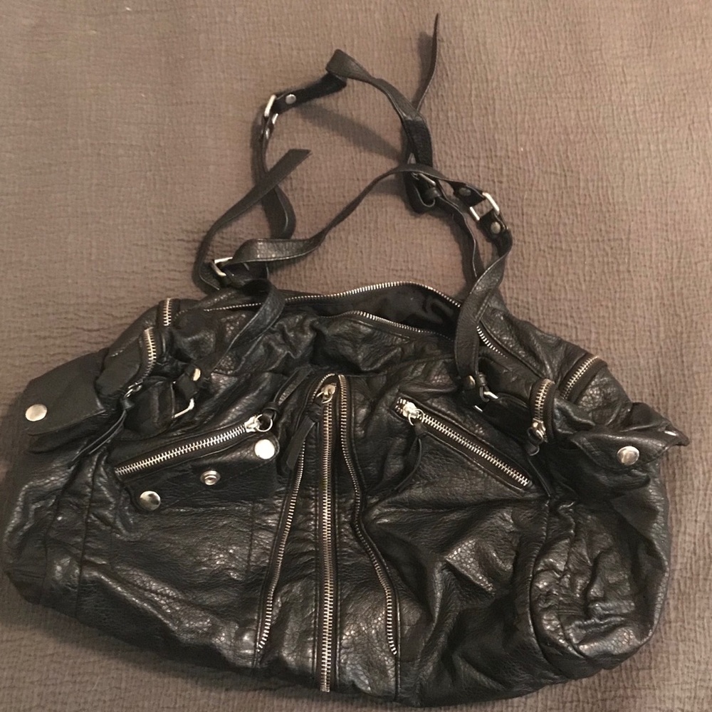 Black converse shoulder bag with zipper accents